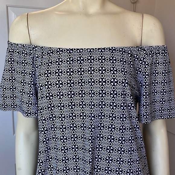 JUDE Connally Blue & White Print Off The Shoulder Mini Shift Dress S - Picture 4 of 13